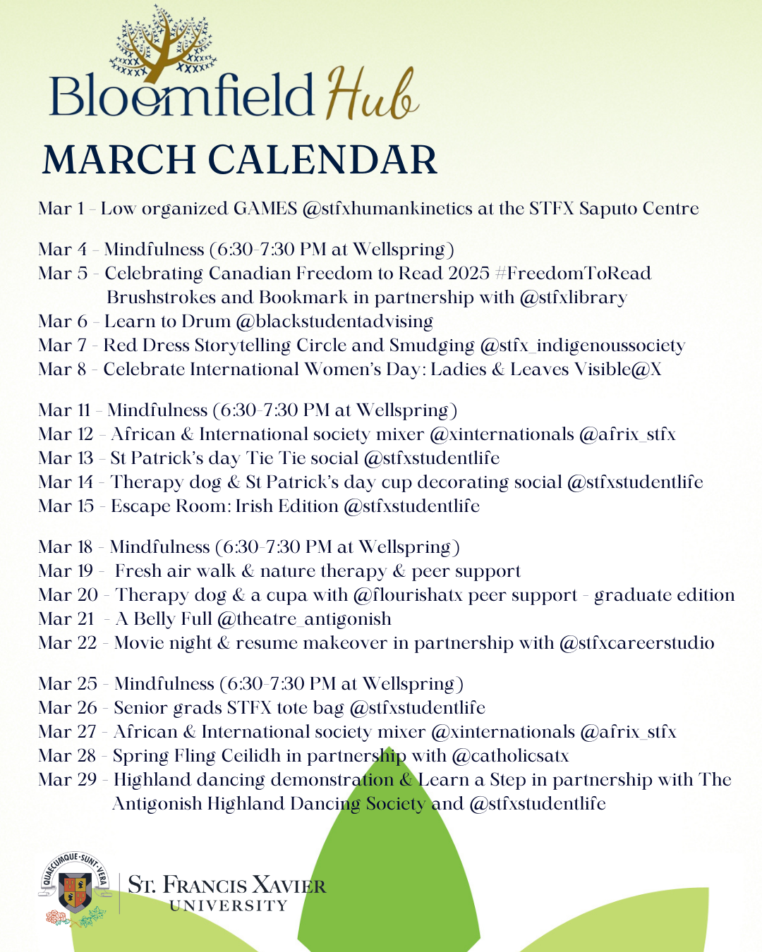 Bloomfield Hub March 2025 Calendar