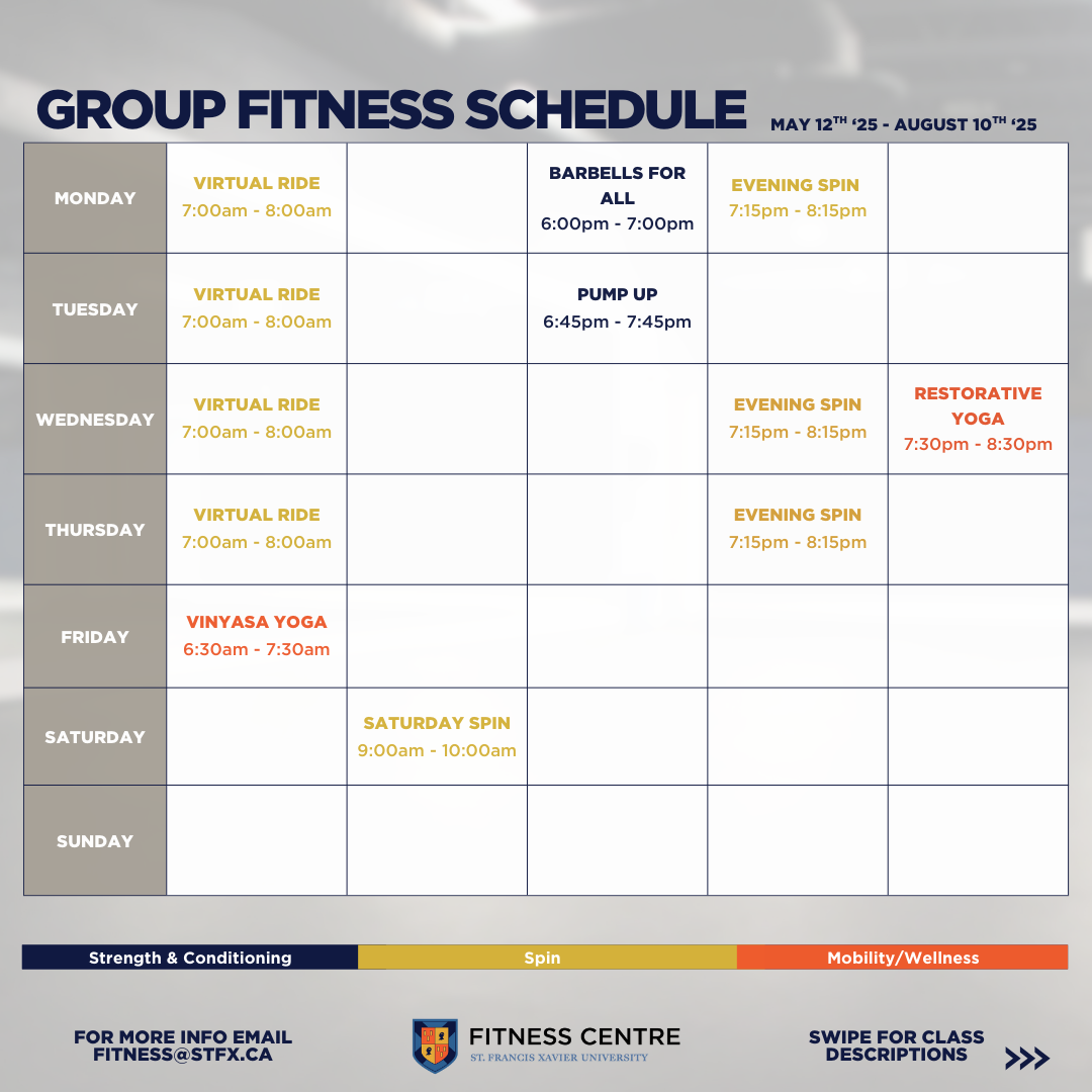 Summer 2025 Schedule for StFX Fitness Centre Programming Summer 2025 Schedule for StFX Fitness Centre Programming