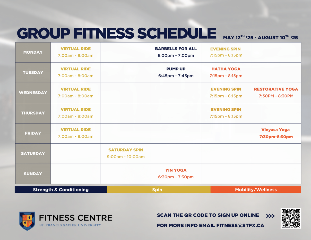 Summer Group Fitness Schedule - StFX Recreation and Active Living