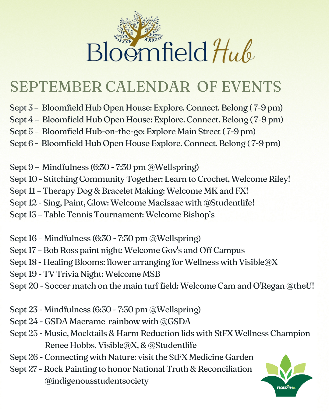 Bloomfield Hub September 2024 calendar