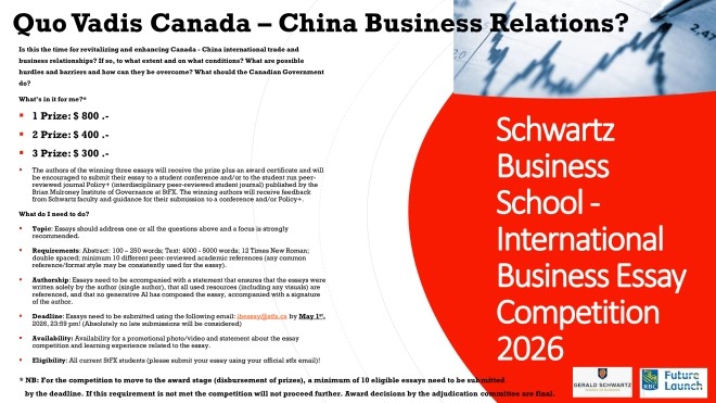 Schwartz School International Business Essay Competition poster