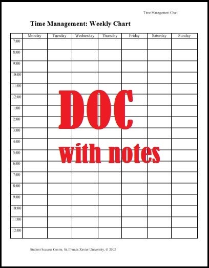 Time Management Weekly Chart DOC with notes Thumbnail