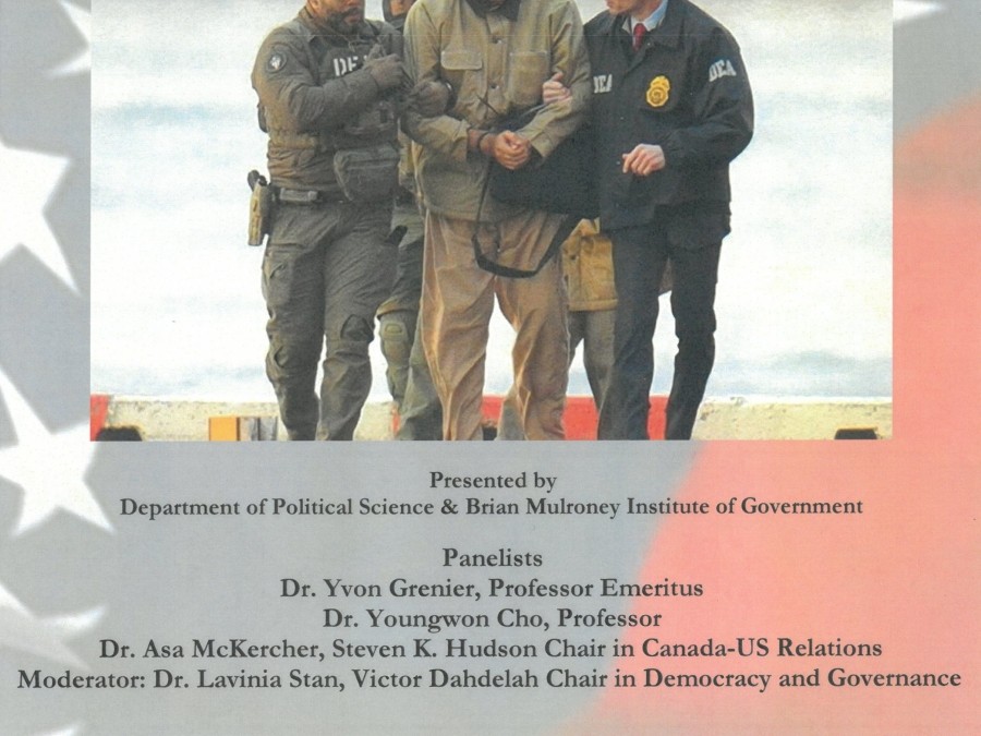 Picture of President Maduro in cuffs with DEA officers